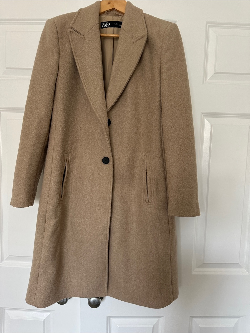 Zara Camel Single-Breasted Wool-Blend Trench Coat